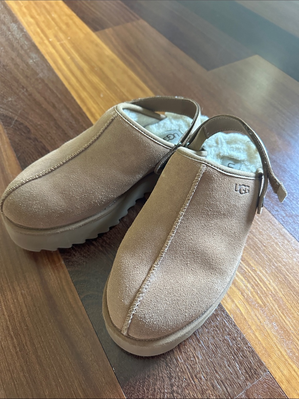 UGG Suede Wool-Lined Clogs in Chestnut Tan